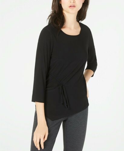 NY Collection Women's Petite Black Long Sleeve Side-Tie Top, Petite Small