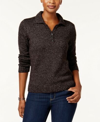 Karen Scott Women's Petite Marled Henley Pullover Sweater, Size PM