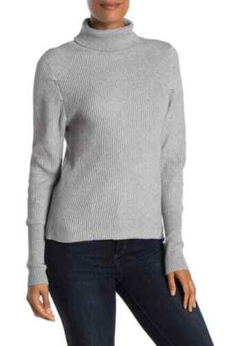 Cocobleu Women's Grey Ribbed Knit Turtleneck Pullover Sweater, Medium