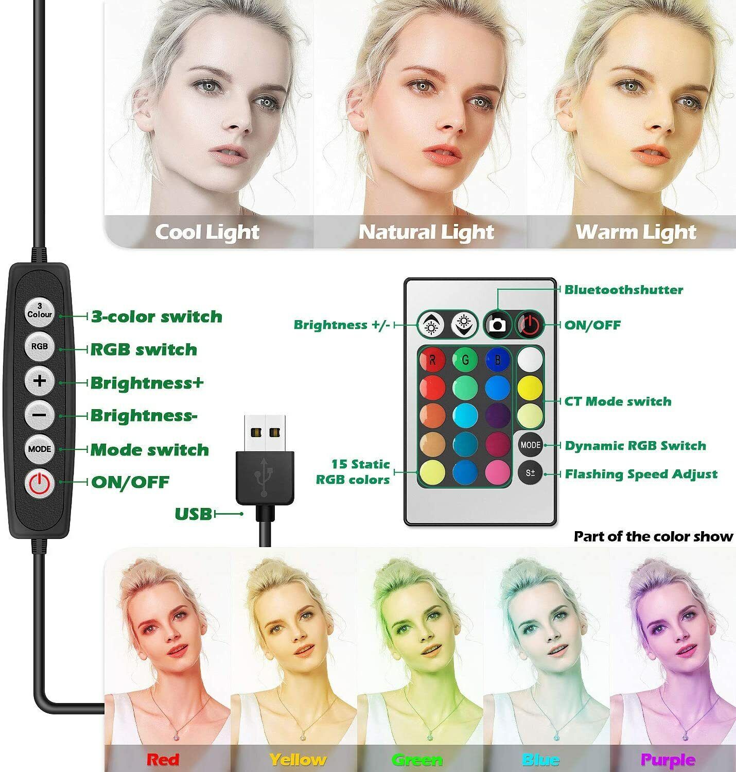 YingnuoST Selfie RGB Ring Light: LED Color Changing 10‘’ Circle Lighting