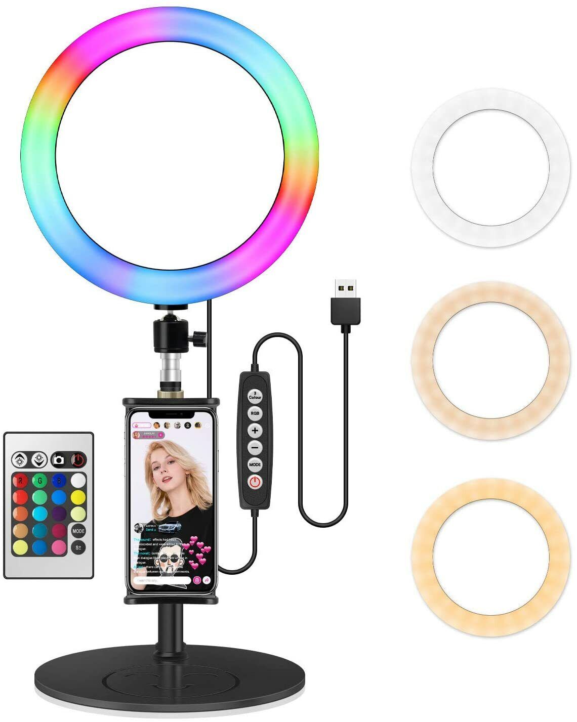 YingnuoST Selfie RGB Ring Light: LED Color Changing 10‘’ Circle Lighting