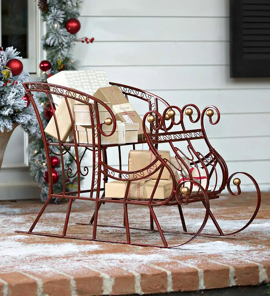 Plow & Hearth Red Metal Holiday Sleigh