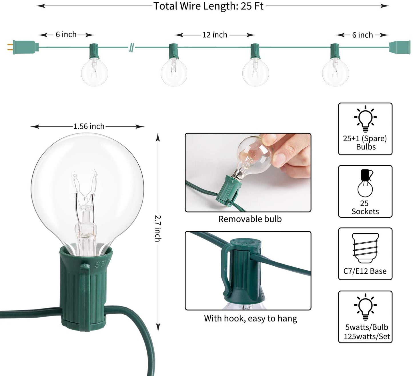 Aldricx® Outdoor String Lights Waterproof Connectable Hanging Lights