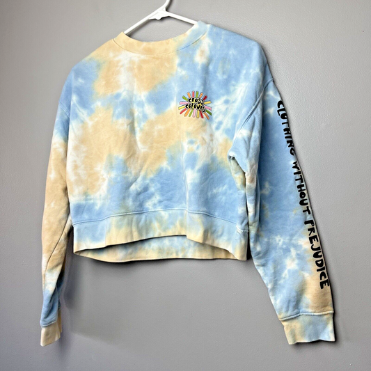 Cross Colours Cropped Sweatshirt Size S Tie Dye Long Sleeve Graphic Sweater