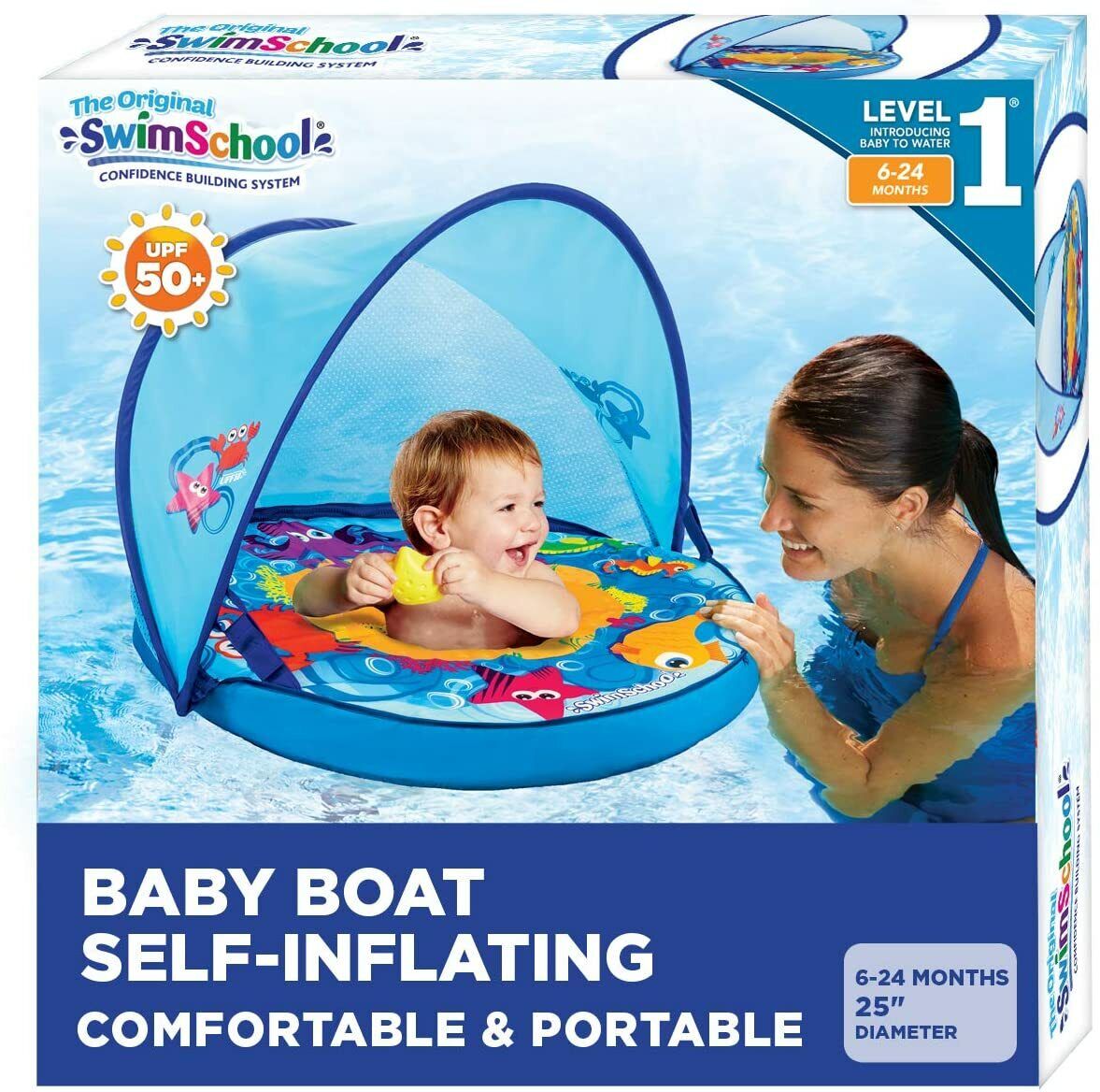 Swim School Self-Inflating Baby Float with Adjustable Canopy - 6-24 Months