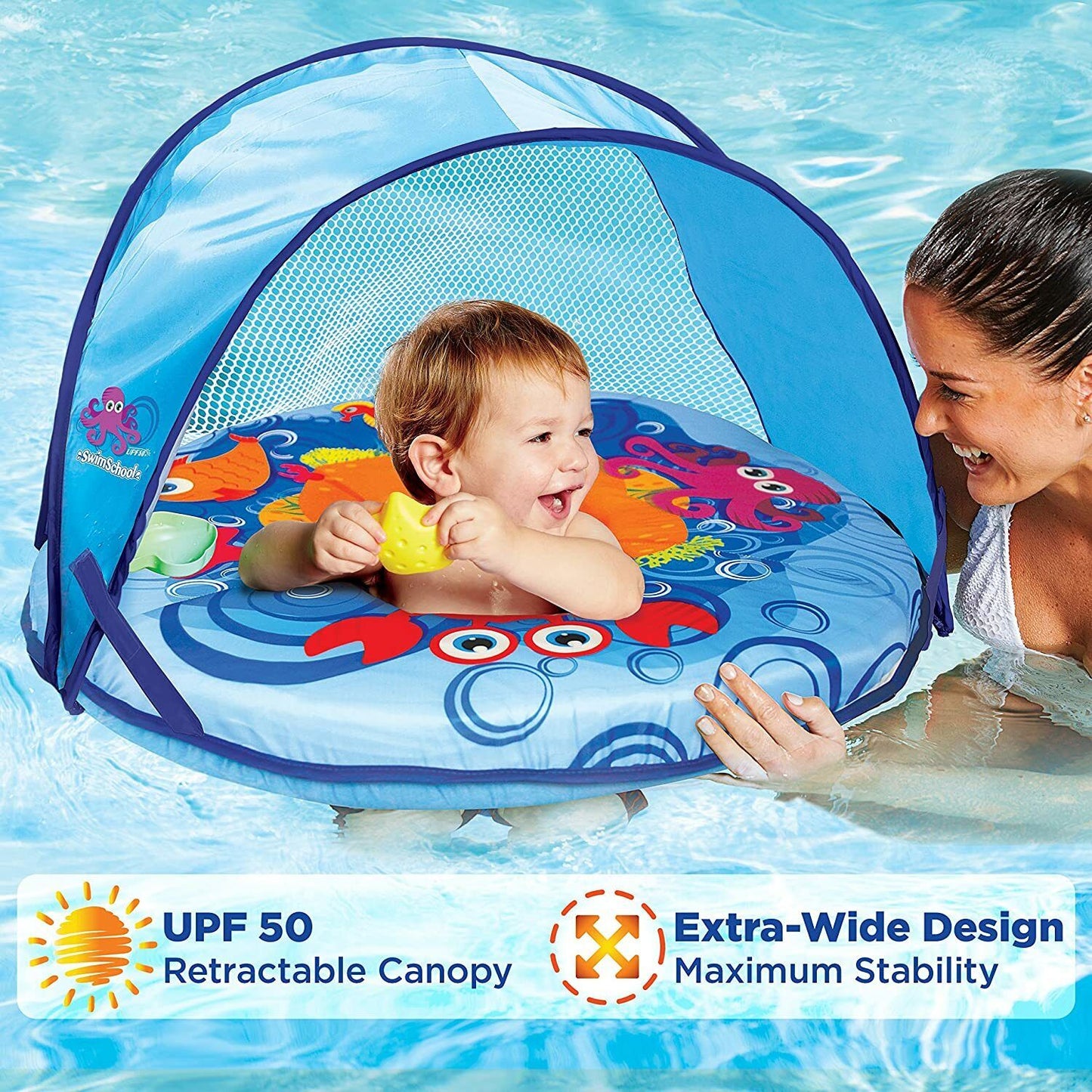 Swim School Self-Inflating Baby Float with Adjustable Canopy - 6-24 Months
