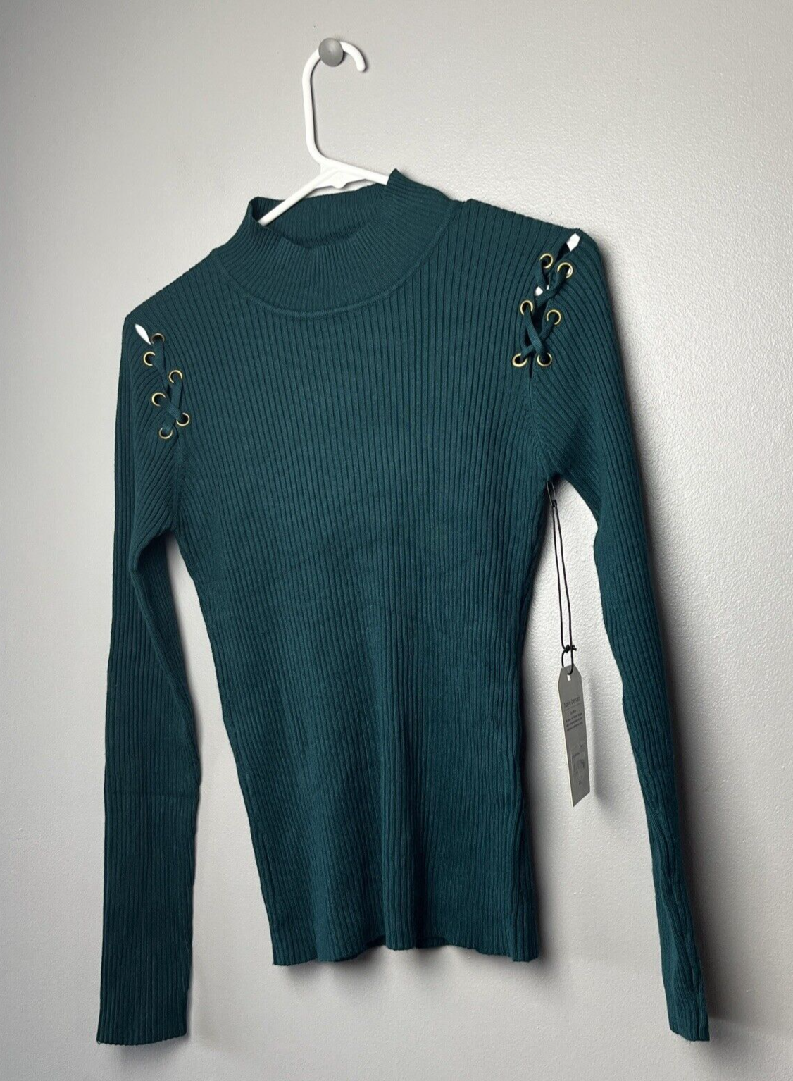 NWT Harve Benard Sweater Womens Large Teal Mock Neck Long Sleeves