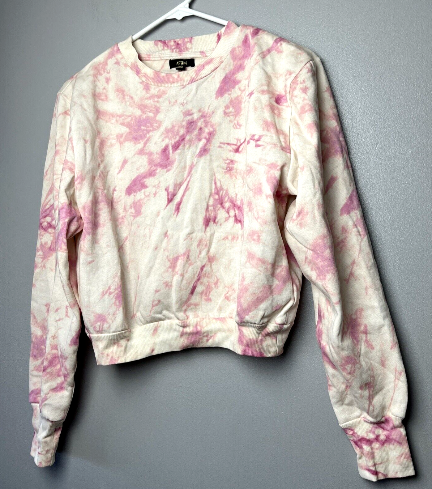 AFRM Crop Sweatshirt Top Size S Long Sleeve Tie Dye Cream Blush