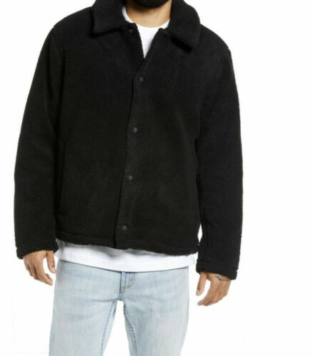 Topman Shetland Coach Borg Cozy Fleece Jacket Faux Fur Mens M Black MSRP $95