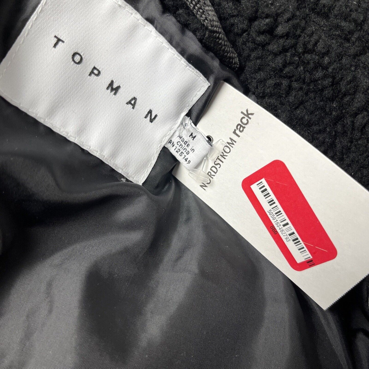 Topman Shetland Coach Borg Cozy Fleece Jacket Faux Fur Mens M Black MSRP $95