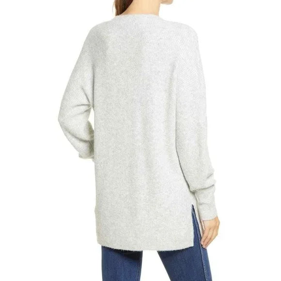 Halogen Cozy V-neck Tunic Sweater In Grey Light Heather L Large NEW