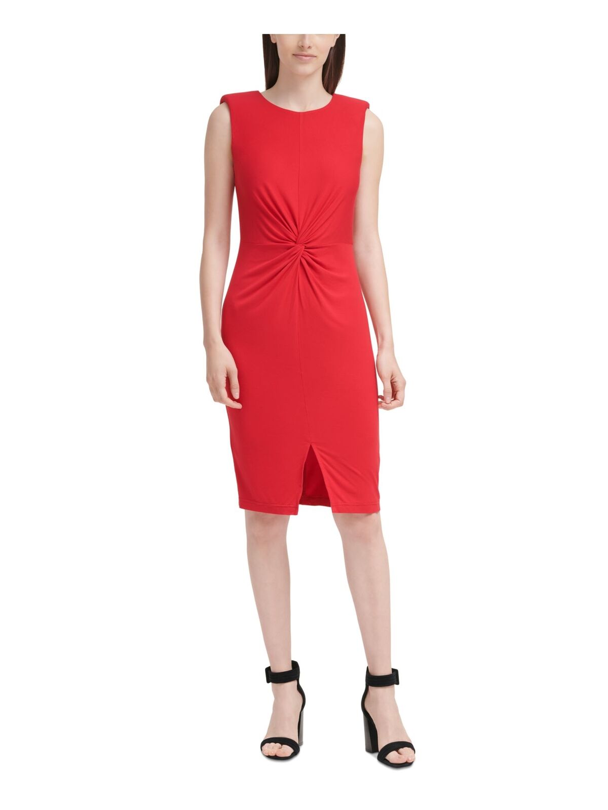 CALVIN KLEIN Womens Red Twist Front Jersey-knit Unlined Sleeveless Dress 2