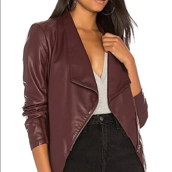 New BB Dakota Sz XS Gabrielle Faux Leather Jacket Fig Asymmetric Zip Vegan Moto