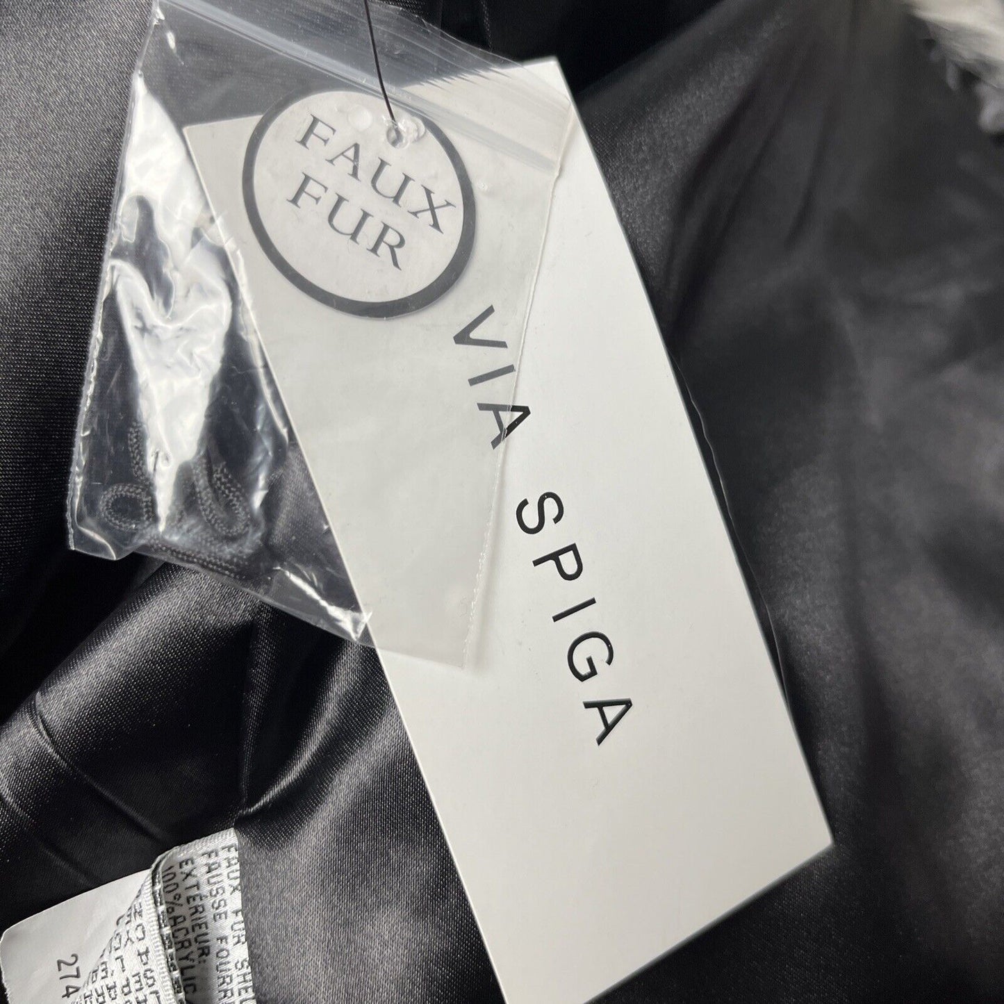 Via Spiga Faux Fur Vest Small Black Pockets Open Front NEW