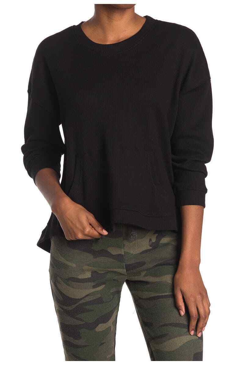 RDI Women’s Waffle Knit Kangaroo Pocket Sweater Black Medium NWT N2967