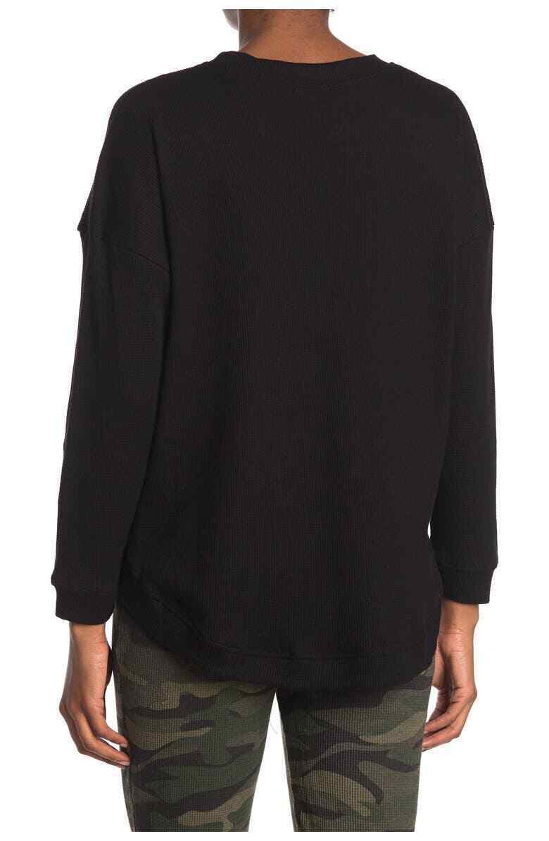 RDI Women’s Waffle Knit Kangaroo Pocket Sweater Black Medium NWT N2967